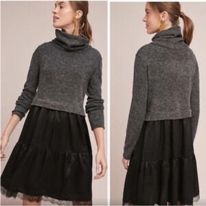 Eri + Ali Anthropologie Women's Charcoal Gray Turtleneck Midi Dress